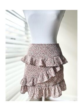 Pink Lily Dusty Pink Floral Ruffle Mini Skirt